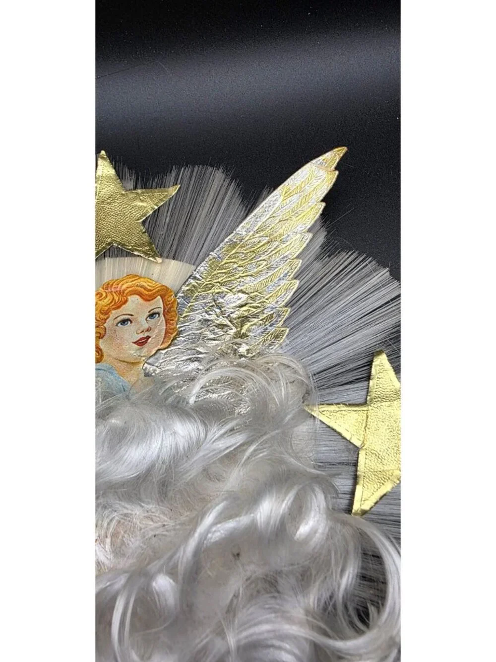 Vintage MCM Christmas Tree Topper National Tinsel Co Spun Glass Angel Hair